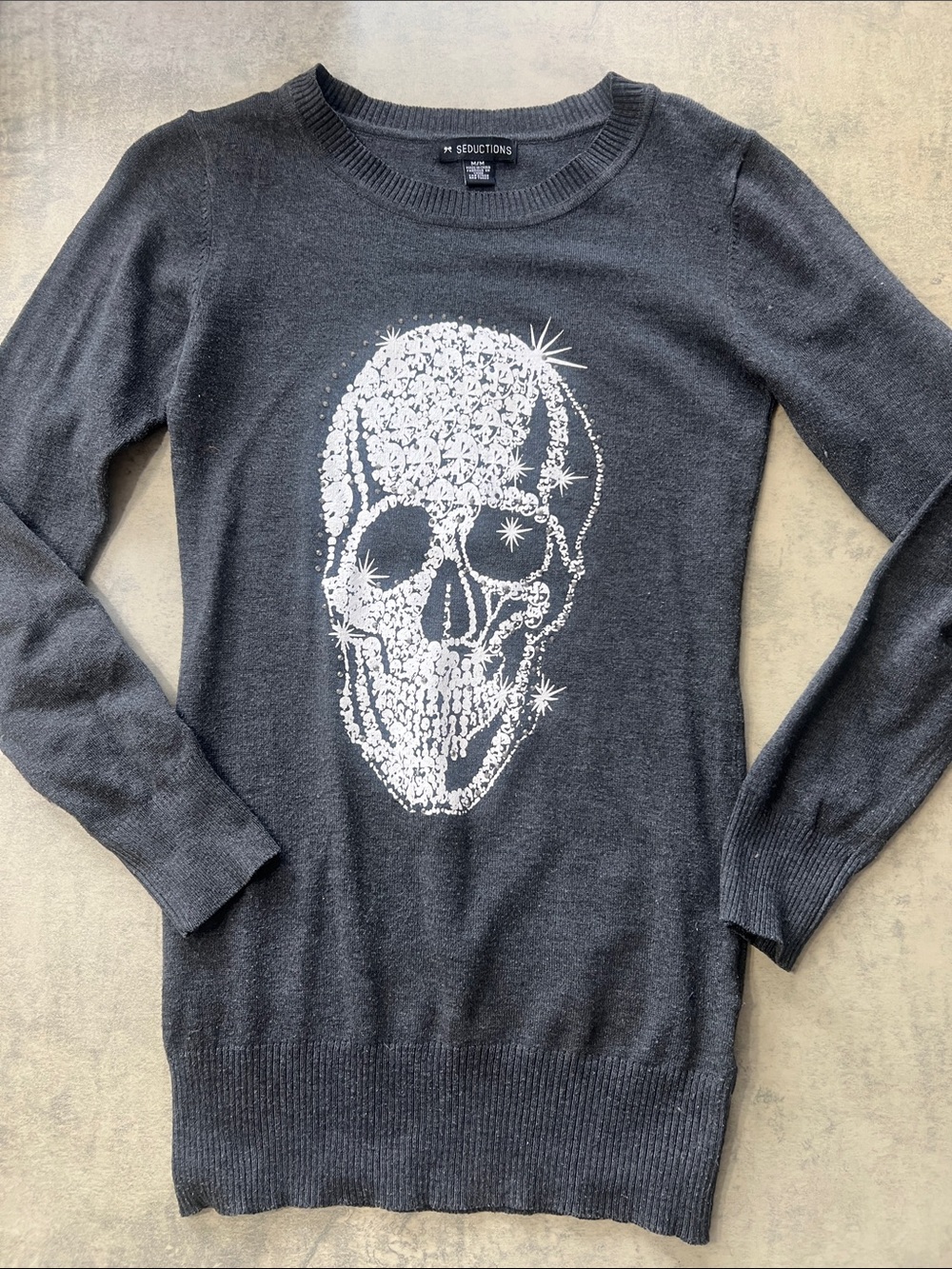 Woman Charcoal Skull Crewneck Sweater